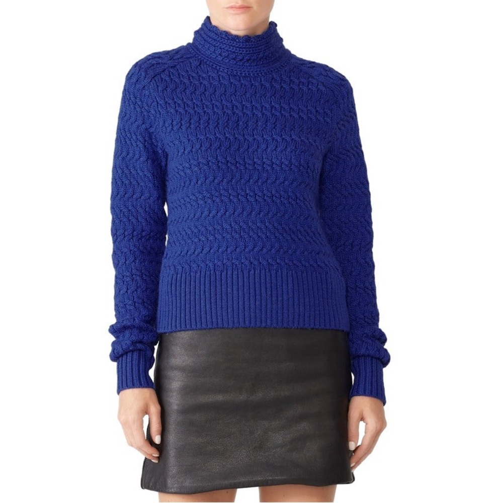 Dreyden Sz XS Cobalt Blue Dyer Mock Neck Long Sleeve Wool Knit Pullover Sweater
